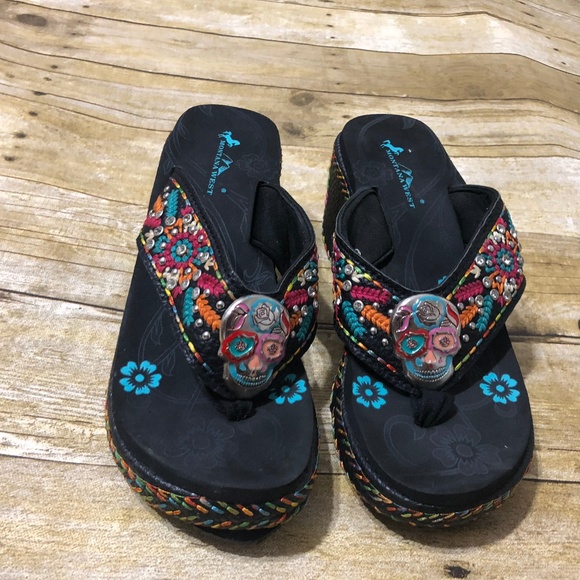 montana west sugar skull flip flops
